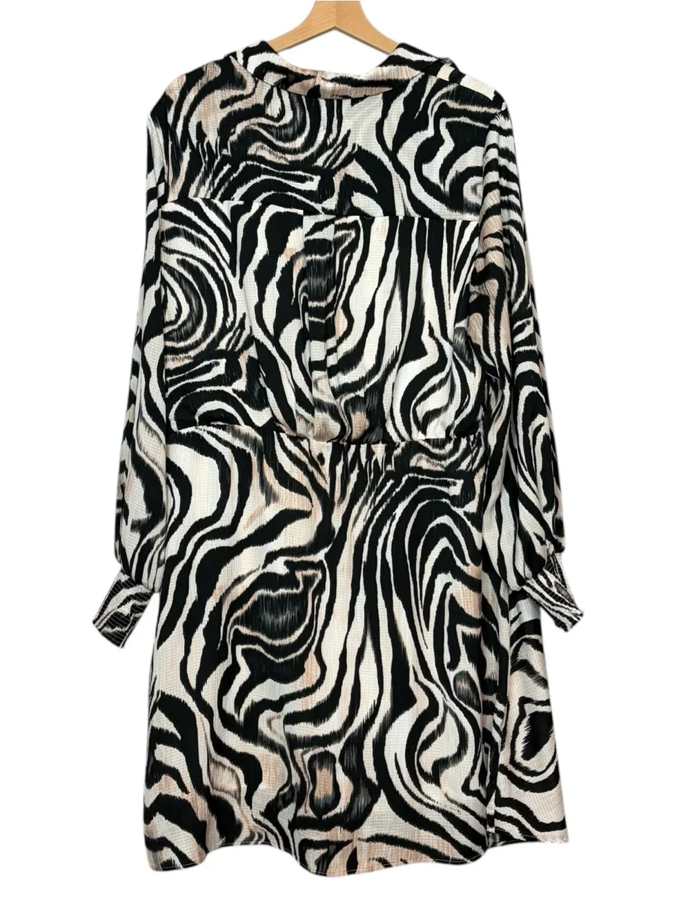 Anthropologie Zebra-Print Long-Sleeve Wrap Dress - Black & White - Picture 4 of 9